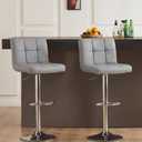 DUMOS Bar Stools Set of 2, 24 inch Counter Height Bar Stools, Upholstered Modern Kitchen Barstools with Metal Base, PU Leather Saddle Stools for Kitchen Island, Grey
