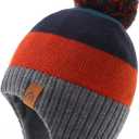 LMLALML Boys Winter Hat Earflap Knitted Beanie for Kids Warm Fleece Lined Thicken Hat for Baby (3-5T, Orange)