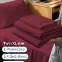 Twin XL Size 3 Piece Sheet Set - Breathable & Cooling Sheets - Burgundy