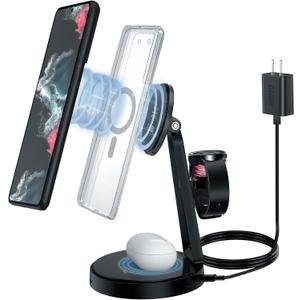 Wireless Charger for Samsung | 3-in-1 Charging Station for Samsung Galaxy S25/S24/S23/S22 & Watch 7/6/5/Buds | MagSafe Charger for iPhone 16/15/14/13/12 | Compatible with Apple AirPods (Gray)