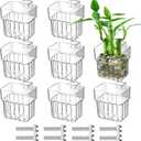 8PCS Clear Aquarium Plant Holder, Hanging Aquatic Plant Pot Holder with Hole, Adjustable Fish Tank Pot for Aquaponic Cultivation Aquarium Water Feature Decoration