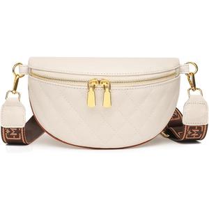 Eslcorri Small Crossbody Sling Bag for Women Trendy - Fanny Packs Leather Chest Belt Bum Bag Anti Theft Purse for Travel (090 Off White)