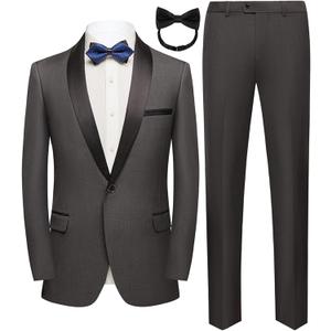 Men Suit for Wedding Party 2 Piece Slim Fit Shawl Lapel 1 Button Tuxedo Winter Fabric Dinner Suit Sets with Tie (Gray)