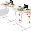 TV Trays Set of 2 - Folding TV Tray Adjustable Dinner Trays for Eating On Couch Wooden Tables Mate Stand Foldable White Desk with Cup Holder Portable