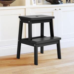 HOUCHICS Wooden Step Stool for Adults with 400lb, Wood Step Stool,Adults Step Stool, Step Stool for Bedside Step Helper for Kitchen,Bathroom,Bedroom (Black) (19.7in, Black)