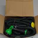 Flexi Hose with 8 Function Nozzle, 25FT - Lightweight Expandable Garden Hose, No-Kink Flexibility, 3/4 Inch Solid Brass Fittings and Double Latex Core - Black and Green