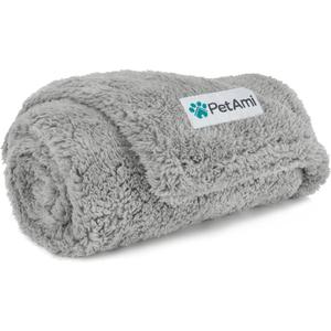 PetAmi Fluffy Waterproof Dog Blanket for Small Medium Dogs, Soft Warm Pet Sherpa Throw Pee Proof Couch Cover, Reversible Cat Puppy Bed Blanket Sofa Protector, Plush Washable Pad (Light Grey, 24x32)