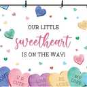 2 x MEHOFOND 7x5ft Baby Shower Backdrop - Valentines Baby Shower Decoration Banner - Our Little Sweetheart is On The Way - Sweethearts Candy Conversation Hearts Photography Background