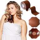 Okela XL Breast Lift Tape for Large Breasts, Breathable Boob Tape for Breast Lift, Athletic Tape Body Tape with Reusable Nipplecover Adhesive Bra Brown