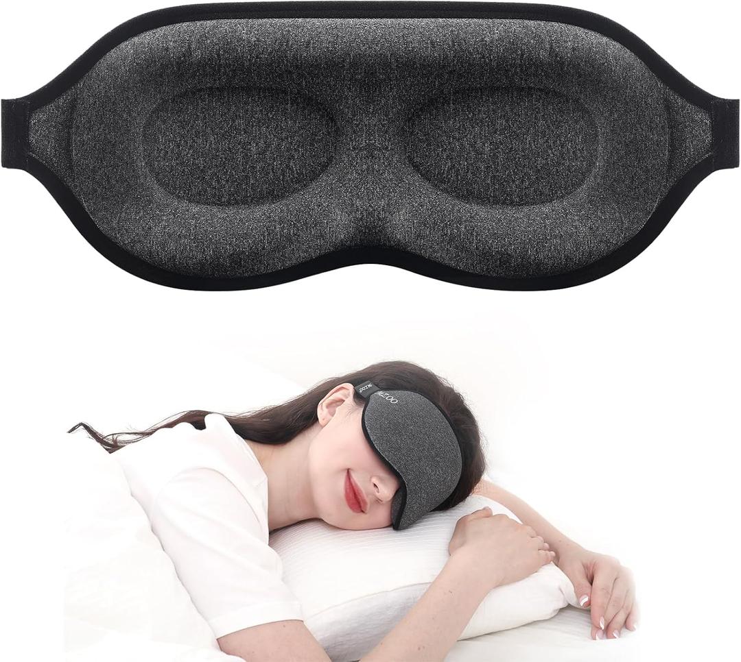 MZOO Luxury Sleep Mask for Back, Side Sleeper, Complete Light Blocking Sleeping Eye Mask Night Blindfold, 3D Zero Pressure & Spacious for Lash Extensions, Breathable Soft Eye Cover Flight Nap Travel (M-gray (Black Edge))