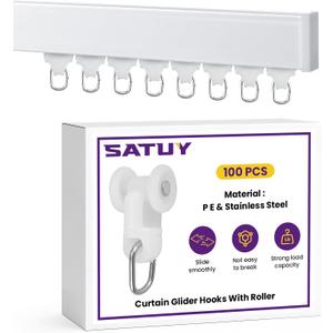 100 Pcs Curtain Glider Track Rail Runners, Heavy Duty Mute Wheel Curtain Glider Hooks with Dual Rollers for Universal Ceiling Drapes Room Dividers Shower Curtains Window Treatments