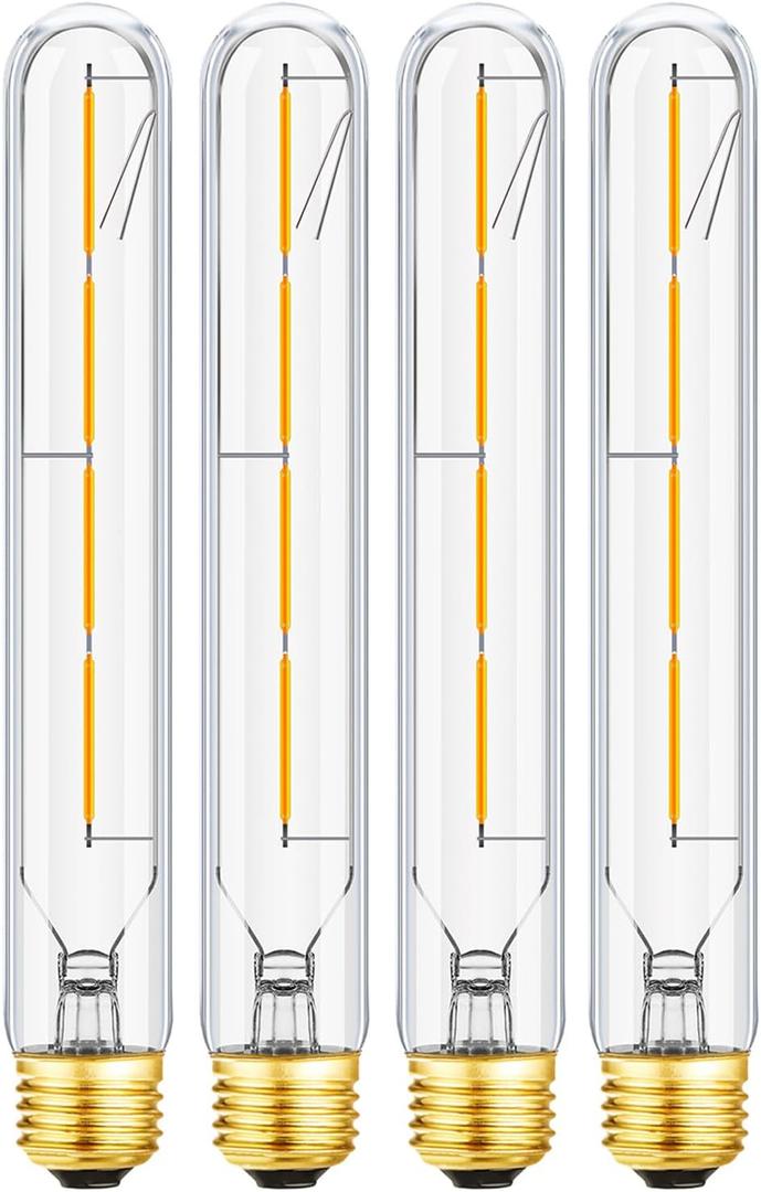 E26 Tube Bulbs 40 Watt Dimmable Light Bulb 3000K Soft White T10 Edison Style Filament Light Bulb 4W LED Edison 8.9 Inch Long Tubular Bulb 400Im Clear Glass,4 Pack.