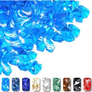 GRISUN 20 Pounds Caribbean Blue Fire Glass for Fire Pit - 1/2 Inch Tempered Glass Rocks for Natural or Propane Fireplace, Safe for Outdoors and Indoors Firepit Glass
