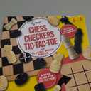 Regal Games - Reversible Wooden Board for Chess, Checkers & Tic-Tac-Toe - 24 Interlocking Wooden Checkers and 32 Standard Chess Pieces - for Age 8 to Adult for Family Fun (10.5 Inch - Reversible)