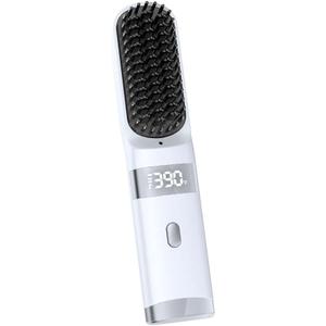 Cordless Hair Straightener Brush Portable on The go Comb for Travel USB chargingTwo Power sources30s Fast HeatingLCD Large Screen Display (White)