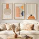 3 Piece Framed Abstract Neutral Boho Canvas Wall Art Bedroom, 16x24 Inch, 24" H x 16" W x 3Pcs