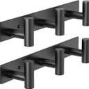 PMMASTO Coat Rack Wall Mounted, 3 "T Shaped Wall Hooks for Hanging, Heavy Duty Stainless Steel Coat Hook Rail for Hat Towel Robes in Bathroom Kitchen Mudroom Entryway (Black, 2PC)