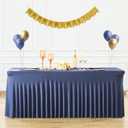 8ft Navy Blue Spandex Table Cloths for Rectangle Tables Wrinkle Free Rectangle Tablecloths, Stretch Fitted Table Cover with Skirt for Birthday Party Wedding Banquet Baby Shower Buffet Event