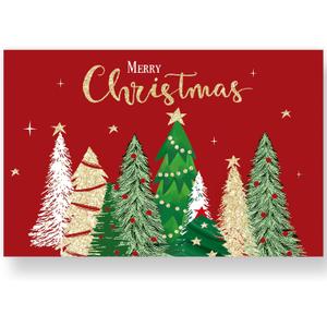 JarThenaAMCS 50 Sheets Merry Christmas Paper Placemats Gold Foil Xmas Pine Tree Red Disposable Table Place Mats for Holiday New Tear Party Decor Supplies, 11 x 17 Inch