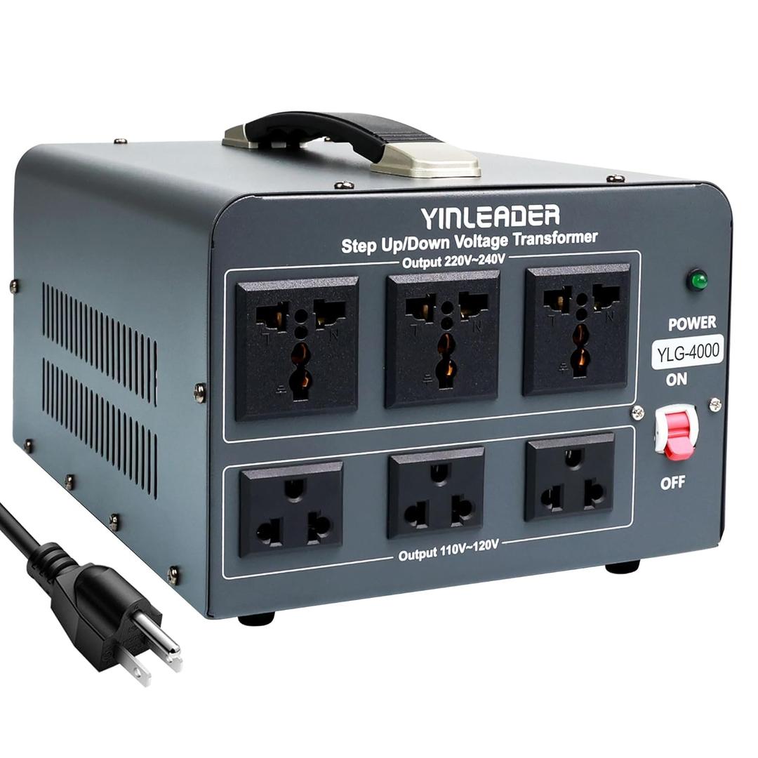 Yinleader 110V to 220V Voltage Converter Transformer 4000W Step Up/Down 110/120-220/240V with US and Universal Outlet, Resettable Circuit Breaker