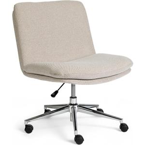Martha Stewart Eloise Swivel Task Chair with Wide Seat for Home Office in Grey White Fabric with Polished Nickel Frame