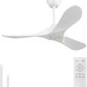 42'' Outdoor Ceiling Fan without Light,3 Solid Wood Damp Rated Ceiling Fan with Large Airflow,White Fan for Living Room,Bedroom,Gazebo,Porch.
