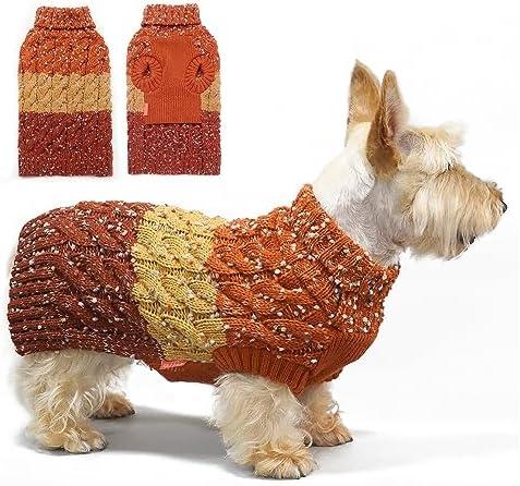 KYEESE Dog Sweaters for Small Dogs Male Color Block Pet Sweater with Fuzzy Thread Knitted Turtleneck Small Dog Sweater Knitwear Pet Sweater Fall Winter Dogs Clothes, Brown, M