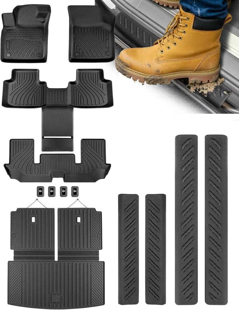 Floor Mats & Cargo Liner for Volkswagen VW Atlas 2018-2026 (6 Seat), TPE 11Pcs Car Mats for 2018-2026 Volkswagen Atlas All Weather Floor Mats Trunk Mat Backrest Mat Door Sill Protector