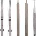 Tweezers, 5 Pcs Precision Tweezers Set, Anti-Static Stainless Steel Long Tweezers Kit for Electronics, Laboratory Work, Jewelry-Making, Craft, Soldering, Hobby, Watches, Car Machines Repair Etc (Silver Grey)