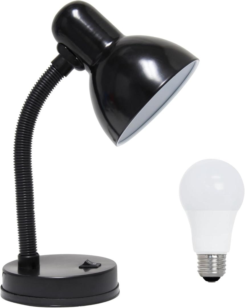 Simple Designs LD1003-BLK-LB 14.25" Basic Metal Desk Lamp with Flexible Hose Neck for Office, Living Room, Bedroom, College Dorm, Bookshelf, Black, with Feit LED Bulb Included (Pack of 1)