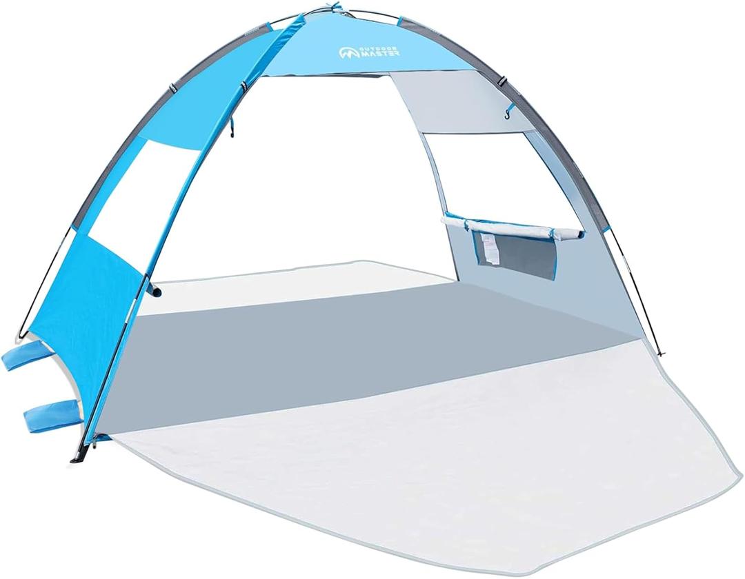 OutdoorMaster Beach Tent Sun Shelter with 2 Ventilated Doors, UPF50+ Easy Setup Beach Tent Canopy for 3 Person, Lightweight & Portable Family Beach Umbrellas for Sand with Carrying Bag - Blue OutdoorMaster Beach Tent Sun Shelter with 2 Ventilated Doors, UPF50+ Easy Setup Beach Tent Canopy for 3 Person, Lightweight & Portable Family Beach Umbrellas for Sand with Carrying Bag - Blue
