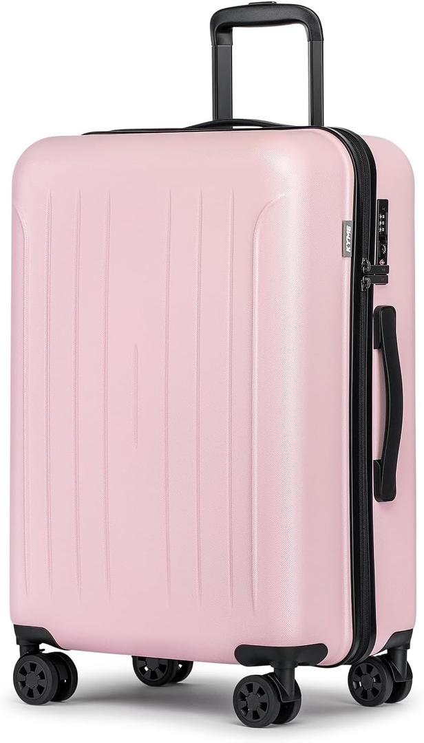 KYME 24-Inch Medium Luggage with Dual 360 Spinner Wheels Hardshell Checked TSA Approved Suitcase for Lightweight Travel (Pink, 24" Checked)