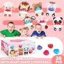 2 x 28 Pack Huggable Animal Valentine Cards + Heart Squishy Balls - 7 Animal Designs (Monkey/Panda/Lion) + 4 Colored Slow-Rebound Hearts, Interactive Valentine Exchange Gifts for Classroom & Party Favors
