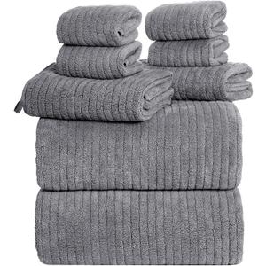 Oversized Bath Towels 8 Piece Towel Set, 2 Extra Large Bath Sheets, 2 Hand, 4 Washcloths, Luxury Soft Super Absorbent Thick Shower Towels for Bathroom, Spa & Hotel, Quick Dry, Grey