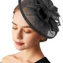 AQOKKA Women Fascinators Hats Flower Fascinators with Headband and Clip Tea Party Headwear for Women and Girls (Black)
