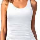 Aqua Eve Womens Tankini Tops Only Tummy Control Swim Tank Top Modest Swimsuit Top Bathing Suit Top No Bottom (White, M)