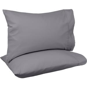 Amazon Basics 400 Thread Count 100% Cotton Pillow Cases, Soft, Wrinkle Resistant, Sateen Weave, Standard Size, 30" x 20", Dark Gray, Set of 2