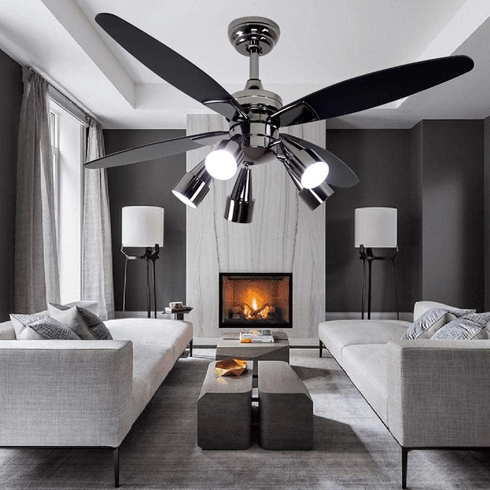 48-inch Modern Black Ceiling Fan with 5 Rotatable Lights, Remote Control, Quiet Indoor Fan Chandelier