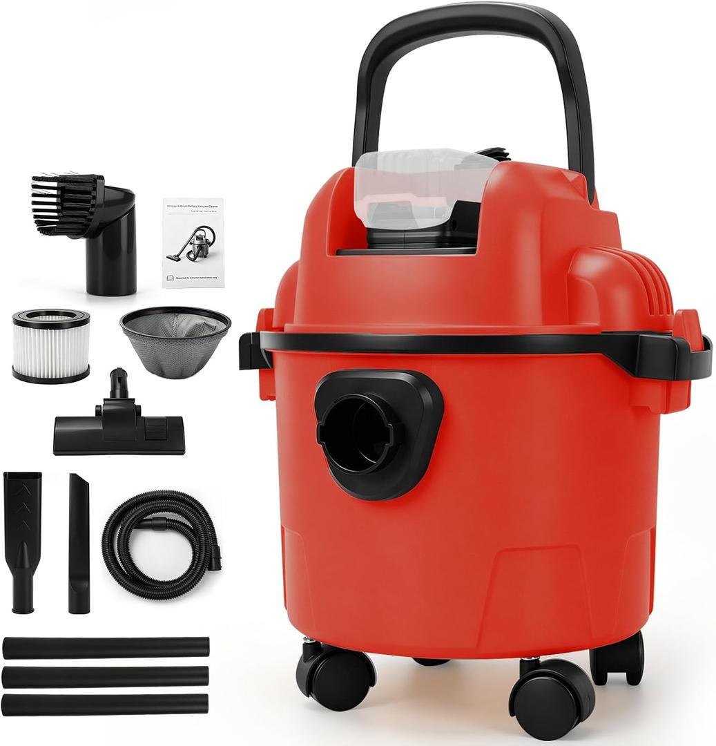 4 Gallon Cordless Wet Dry Vacuum for Milwaukee M18 Battery, 20kPa Wet Dry Shop Vac with Brushless Motor, Filter, Hose and Attachments, for Garage Car Workshop (No Battery)