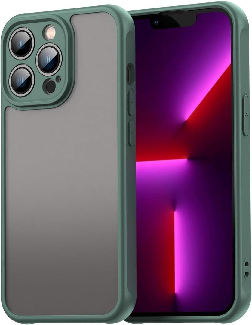 Case for iPhone 13 Pro Max Case Hard PC Back Soft Silicone Frame Drop Protection Non-Fingerprint/Scratch Translucent Thin Shockproof for iPhone 13 Pro Max Phone Case Matte Green