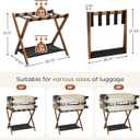 Fully Assembled Walnut Luggage Racks Set of 2, Bamboo 26.77" Luggage Rack Stand for Guest Room, 5 Nylon Straps, Foldable Suitcase Stand with Storage Shelf for Bedroom Hotel, Holds up to 165 Lbs