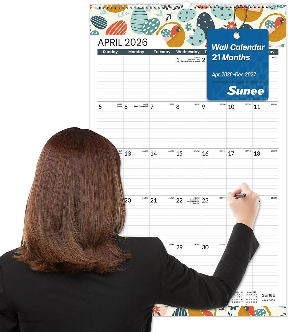 SUNEE 2026 Wall Calendar Large 22.75"x15.5", 21 Month Calendar (Ends December 2027), Vertical Extra Large, Seasons Color