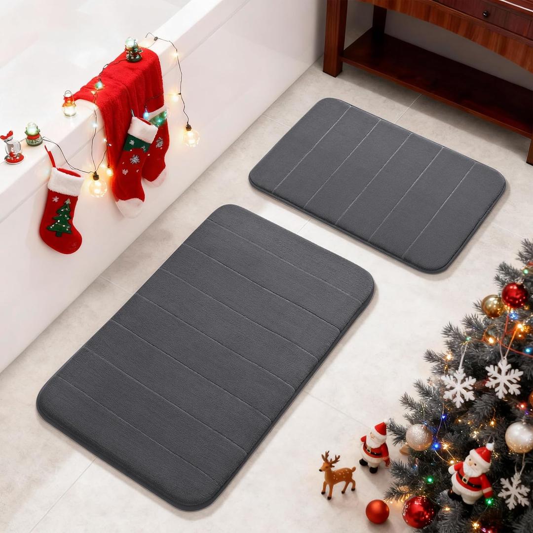 Yimobra Memory Foam Bathroom Rugs Sets 2 Piece - Super Soft Absorbent Quick Dry Bath Mat Set, Machine Washable Non Slip Floor Carpet for Tub Shower & Single Sink (17x24 & 31.5x20 Inch, Dark Gray)
