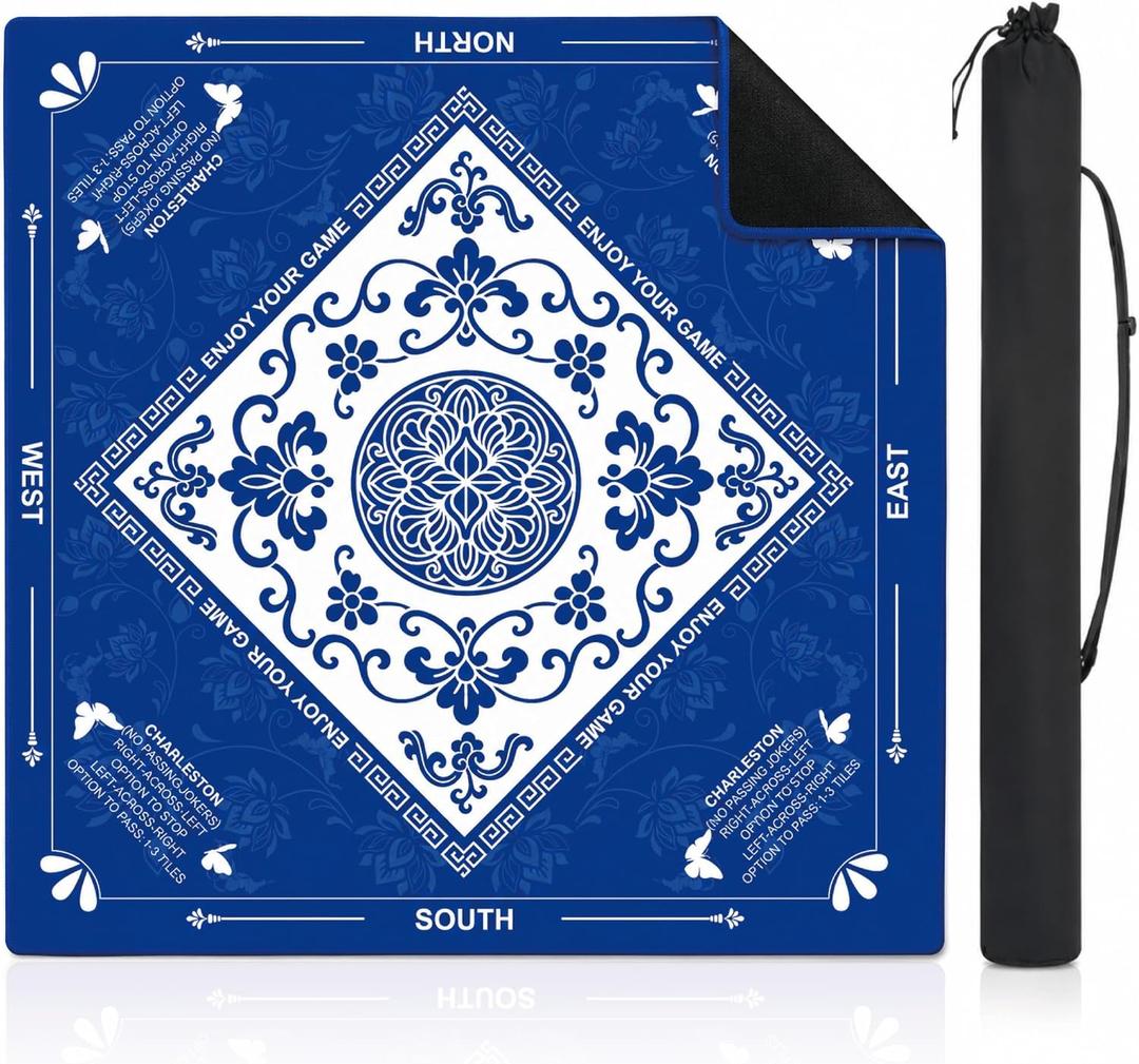 33" X 33" Blue Mahjong Table Mat, Waterproof Game Mat Rubber Mahjong Mats