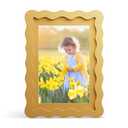 THKRLOF 5x7 Picture Frame with Mat for 4x6, Wavy Edge Wooden Real Glass Photo Frame for Tabletop and Wall Hanging, Yellow, 1 Pack