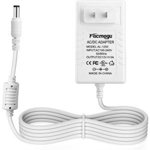 Facmogu 60W 12V 5A Power Adapter, AC 100-240V to DC 12V 5000mA Wall Adapter, 12 Volt Power Supply Module 5 Amp, 60W Switching Transformer AC to DC Converter, Compatible Both 5.5x2.5mm & 5.5x2.1mm Plug