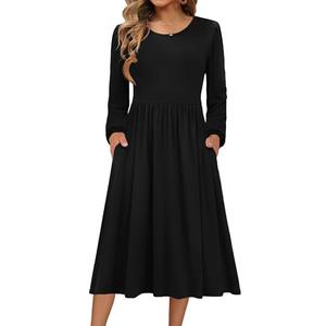 Zeagoo Fall Dresses for Women 2026 Black Long Sleeve Dress Casual Swing Mini Dress for Beach Vacation T Shirts Sundresses with Pockets