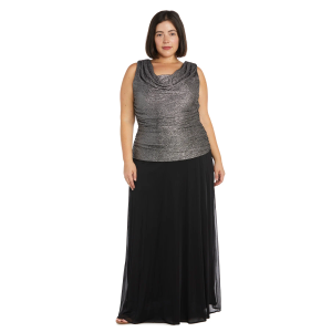 Glitter Knit Ruched Top with Long Chiffon Skirt - Plus 14W