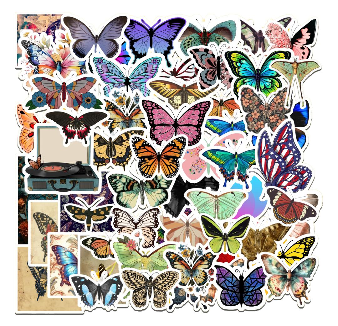 Butterfly Sticker Pack, Colorful Lovely Waterproof Stickers for Laptop, Scrapbook, Window, Butterfly Stickers for Water Bottle, Envelope, Gift for Teens, Adults