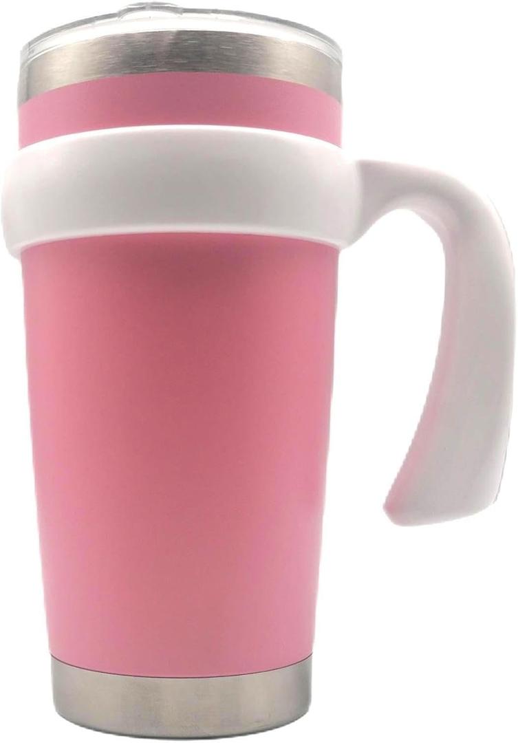 20 oz Tumbler Handle, Anti Slip Travel Mug Grip Cup Holder for Vacuum Insulated Tumblers, Suitable for Trail, Sic, Yeti Rambler, Ozark and More 20 Ounce Tumbler Mugs Attachment (White)